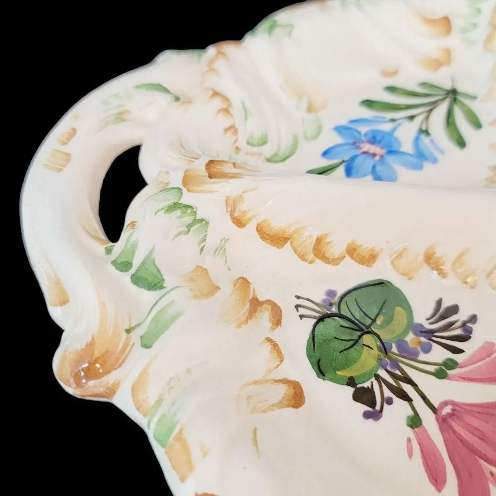 Vintage Italian Ceramic‎ Handpainted Floral Divided Serving Plate